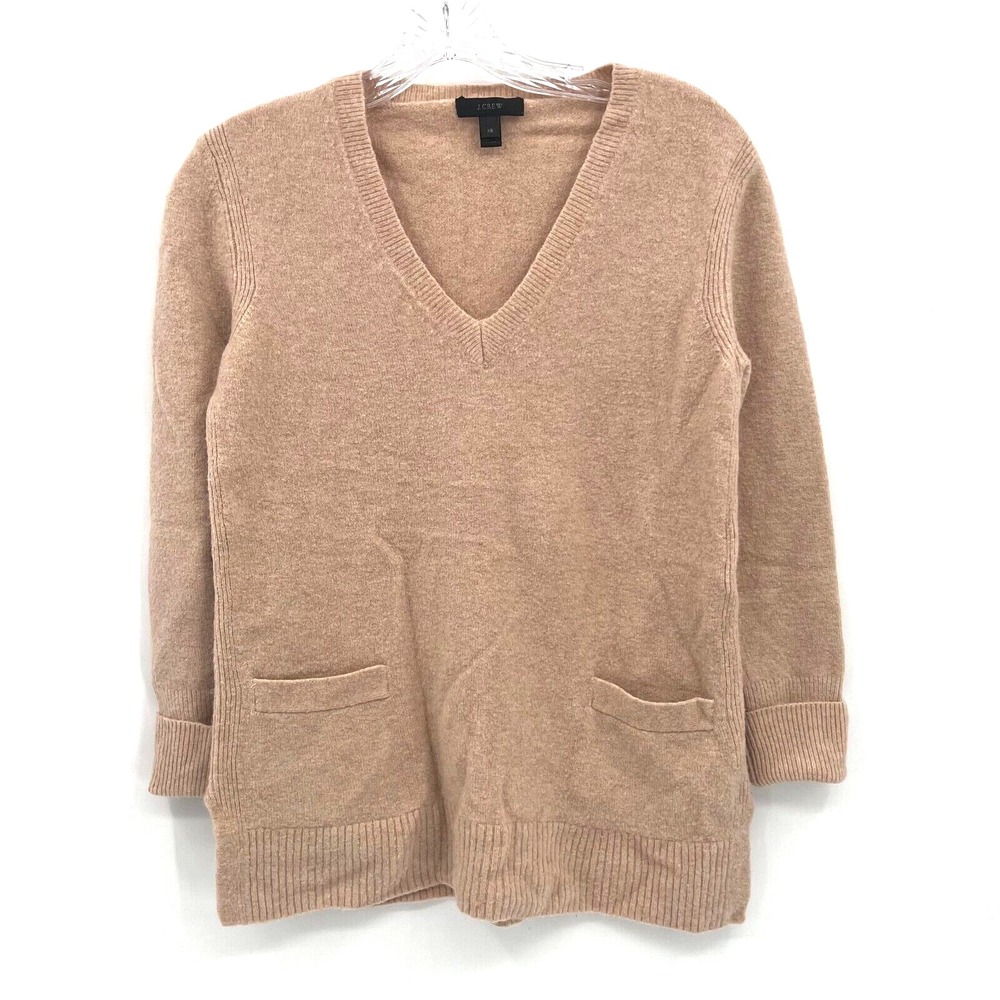 J CREW Women's XS Beige Merino Wool/Alpaca Blend V-Neck Sweater Pockets Stretch